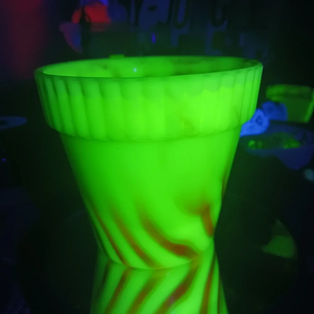 Akro Agate | Large Flower Pot | Uranium Slag Glass 294 Planter 4 inches UV Glows